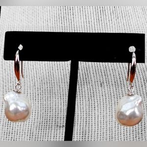 12MM White Pearl Drop Earrings in Rhodium Over Sterling Silver